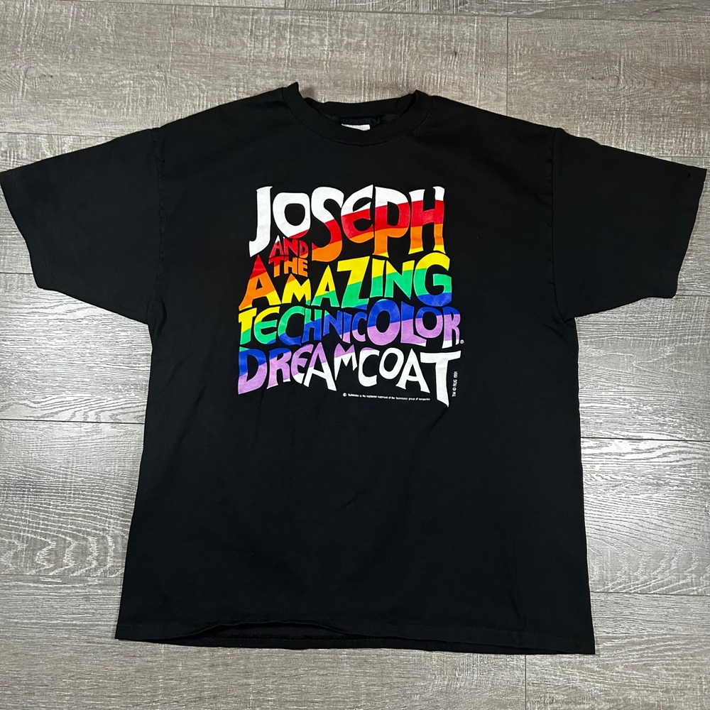 Joseph and the Amazing Technicolor Dreamcoat Black Graphic T Shirt Adult XL 1991